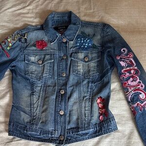 Versace Jeans Couture Vintage Embroidered/Beaded Custom Denim Jacket. Size M.